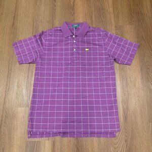 Mens Peter Millar Masters Polo Shirt Checkered Stripes Purple White Size Large